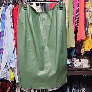 Express Green Faux Leather Pencil Skirt